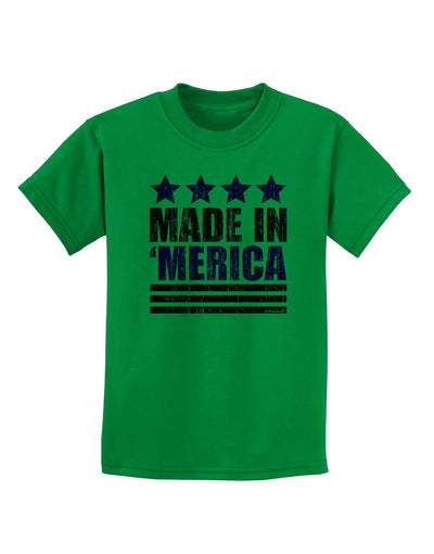 Made in Merica - Stars and Stripes Color Design Childrens T-Shirt-Childrens T-Shirt-TooLoud-Kelly-Green-X-Small-Davson Sales