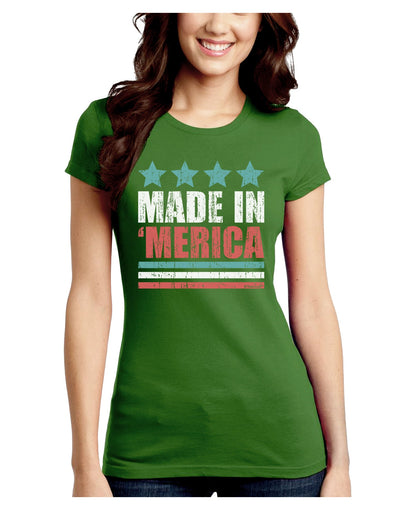 Made in Merica - Stars and Stripes Color Design Juniors Crew Dark T-Shirt-T-Shirts Juniors Tops-TooLoud-Kiwi-Green-Juniors Fitted Small-Davson Sales