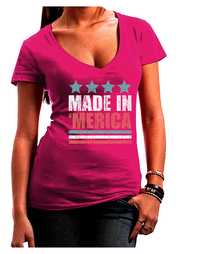 Made in Merica - Stars and Stripes Color Design Juniors V-Neck Dark T-Shirt-Womens V-Neck T-Shirts-TooLoud-Hot-Pink-Juniors Fitted Small-Davson Sales