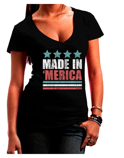 Made in Merica - Stars and Stripes Color Design Juniors V-Neck Dark T-Shirt-Womens V-Neck T-Shirts-TooLoud-Black-Juniors Fitted Small-Davson Sales