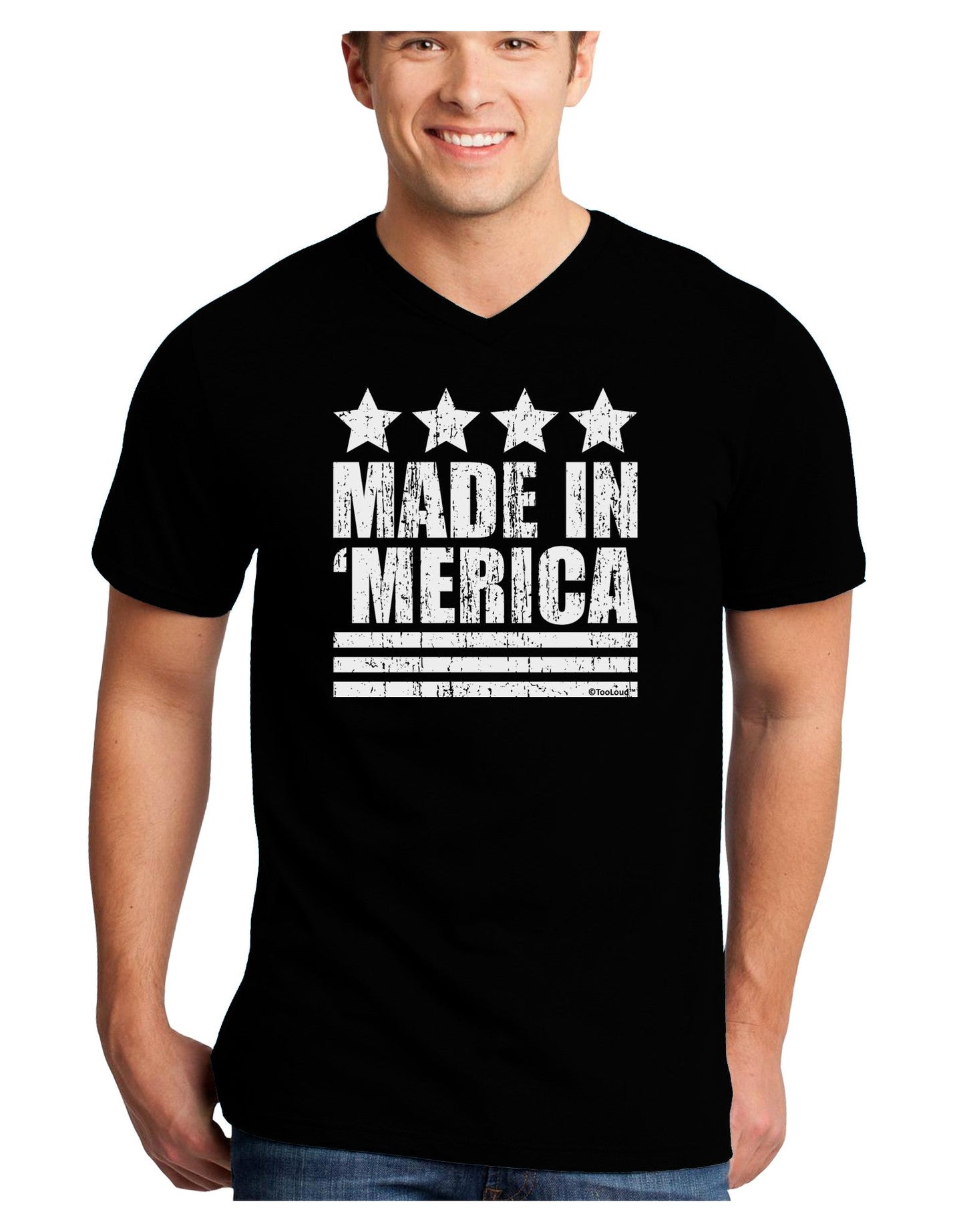 Made in Merica - Stars and Stripes Design Adult Dark V-Neck T-Shirt-TooLoud-Black-Small-Davson Sales