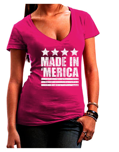 Made in Merica - Stars and Stripes Design Juniors V-Neck Dark T-Shirt-Womens V-Neck T-Shirts-TooLoud-Hot-Pink-Juniors Fitted Small-Davson Sales