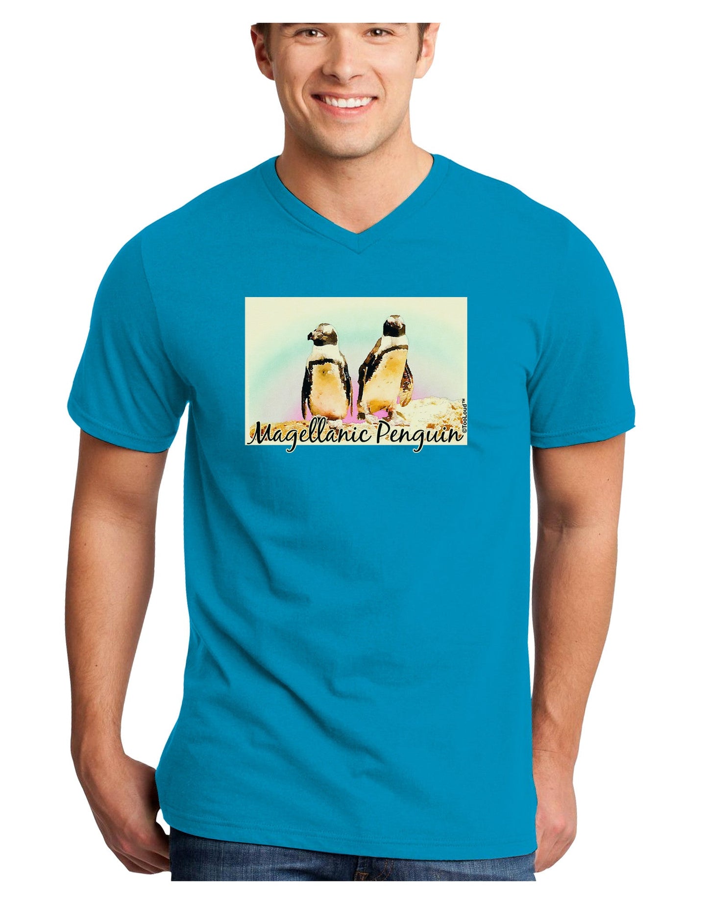 Magellanic Penguin Text Adult Dark V-Neck T-Shirt-TooLoud-Turquoise-Small-Davson Sales