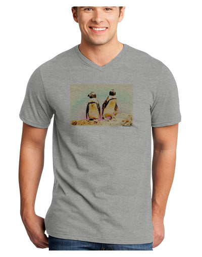 Magellanic Penguin Watercolor Adult V-Neck T-shirt-Mens V-Neck T-Shirt-TooLoud-HeatherGray-Small-Davson Sales