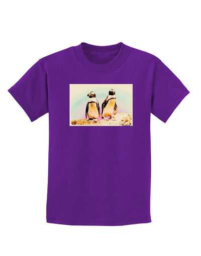 Magellanic Penguin Watercolor Childrens Dark T-Shirt-Childrens T-Shirt-TooLoud-Purple-X-Small-Davson Sales