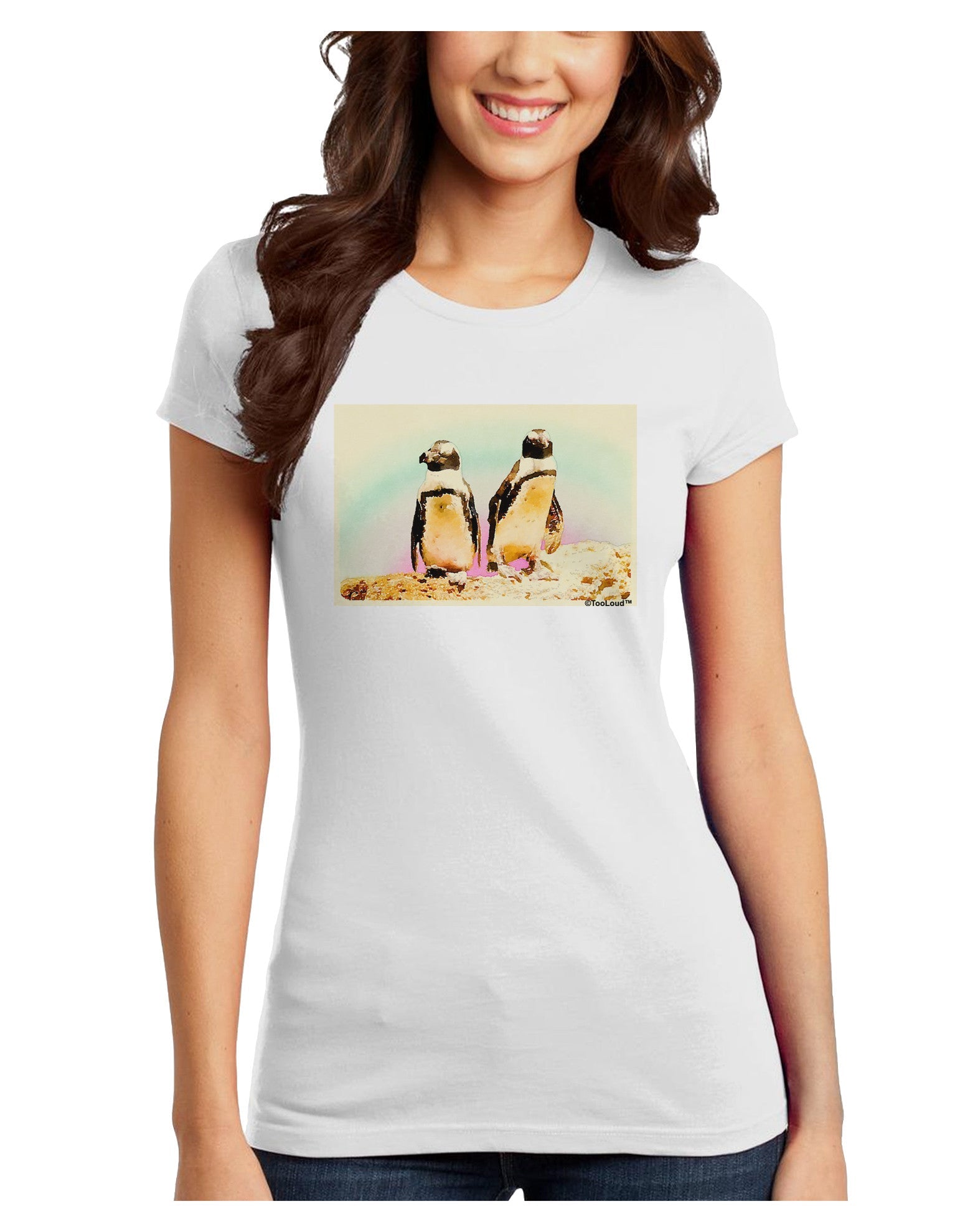 Magellanic Penguin Watercolor Juniors T-Shirt-Womens Juniors T-Shirt-TooLoud-White-Juniors Fitted X-Small-Davson Sales
