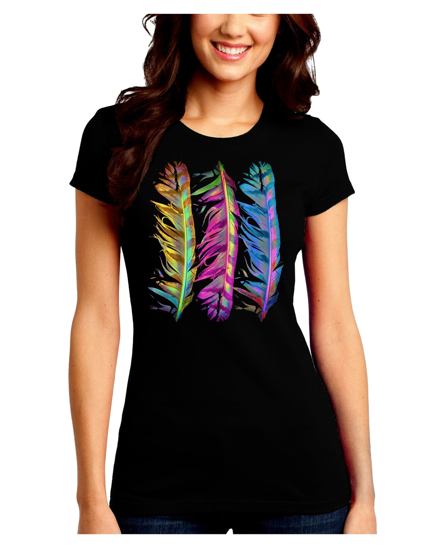 Magic Feathers Juniors Petite Crew Dark T-Shirt-T-Shirts Juniors Tops-TooLoud-Black-Juniors Fitted Small-Davson Sales
