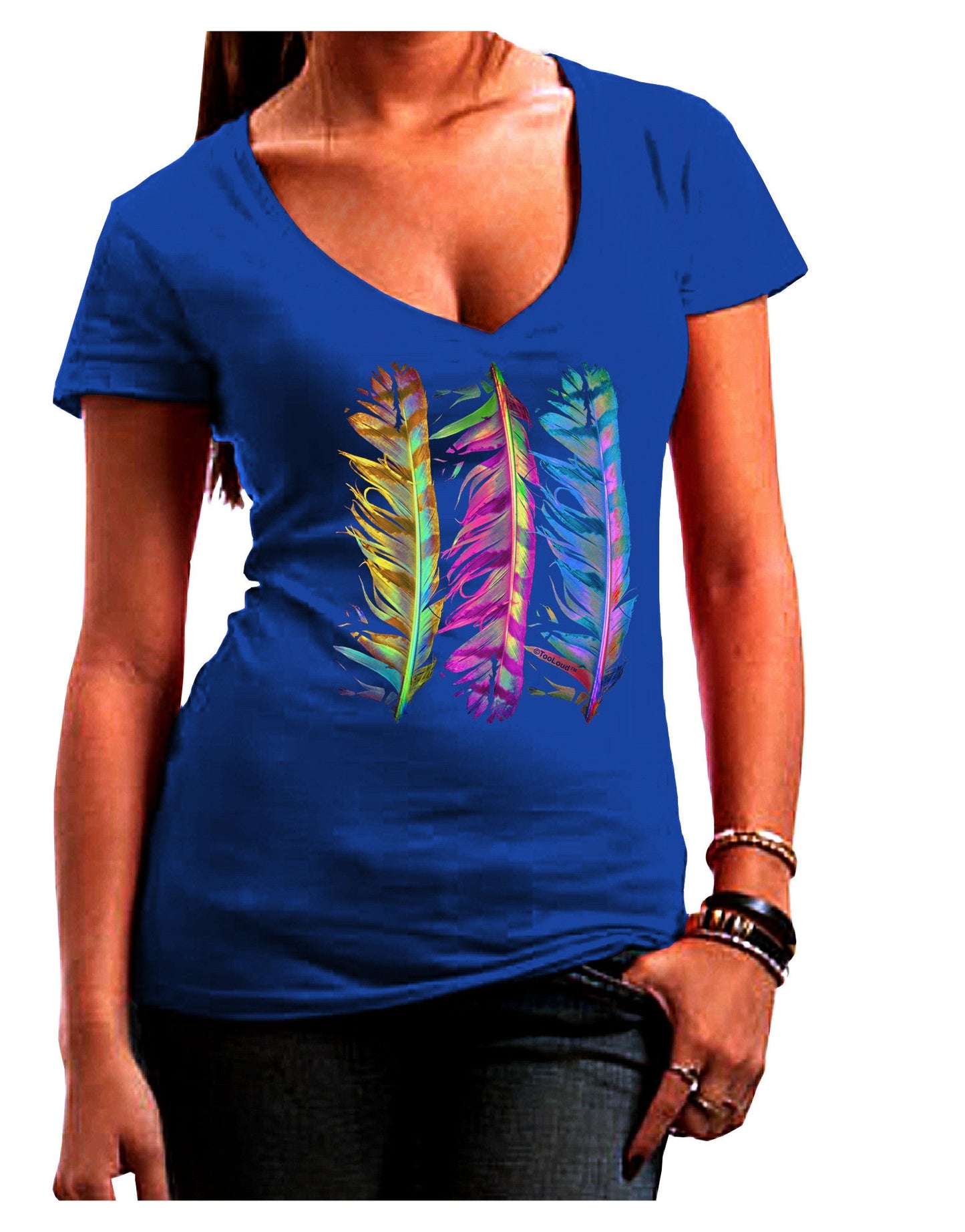 Magic Feathers Womens V-Neck Dark T-Shirt-Womens V-Neck T-Shirts-TooLoud-Royal-Blue-Juniors Fitted Small-Davson Sales
