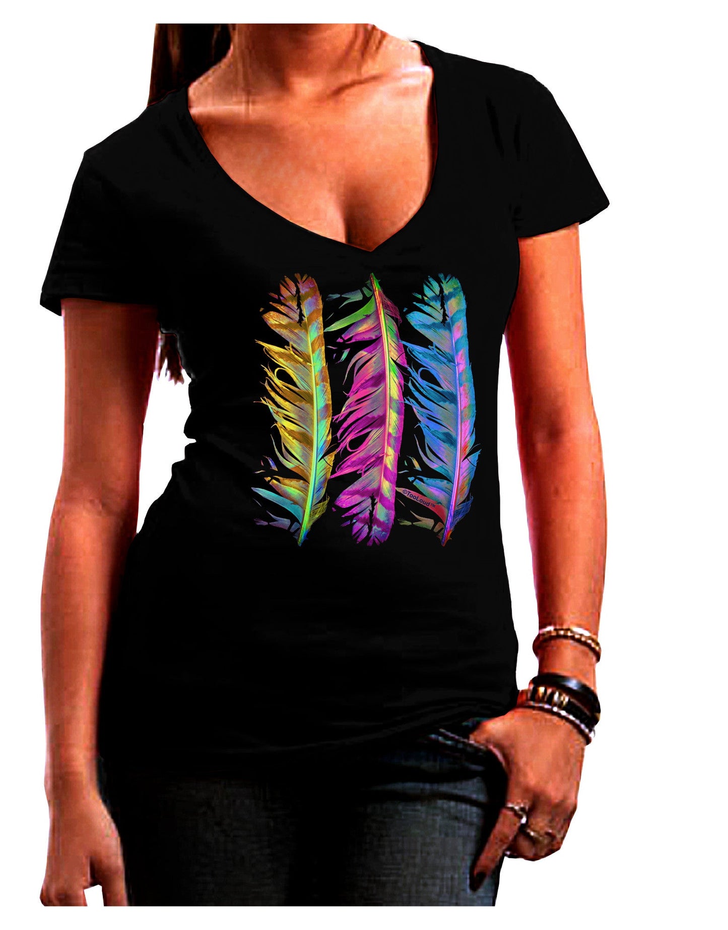 Magic Feathers Womens V-Neck Dark T-Shirt-Womens V-Neck T-Shirts-TooLoud-Black-Juniors Fitted Small-Davson Sales