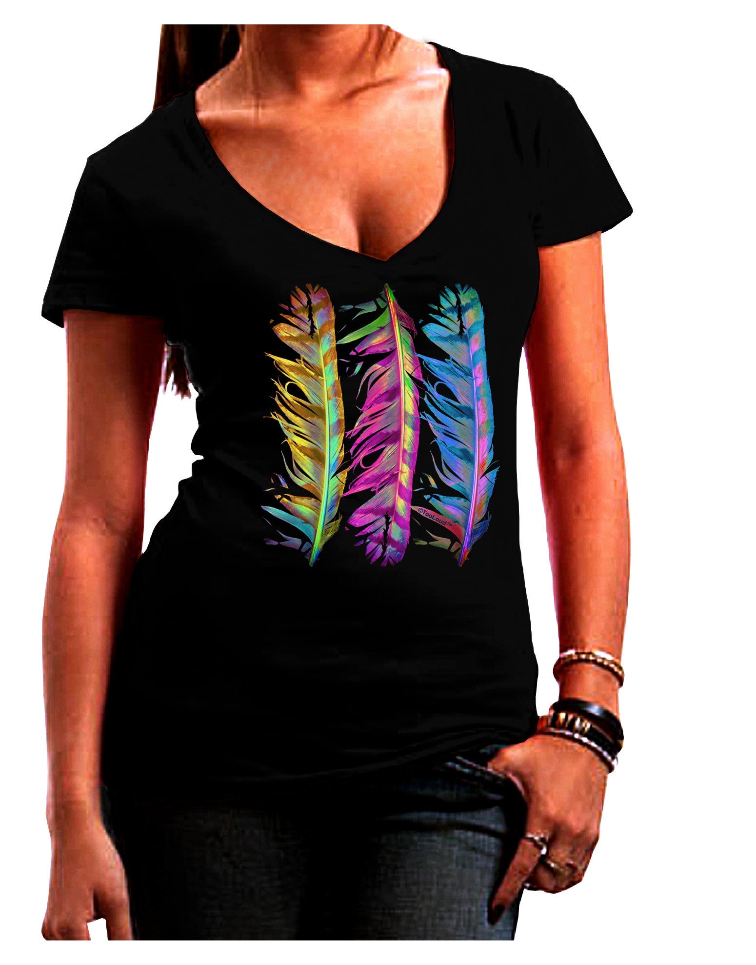 Magic Feathers Womens V-Neck Dark T-Shirt-Womens V-Neck T-Shirts-TooLoud-Black-Juniors Fitted Small-Davson Sales