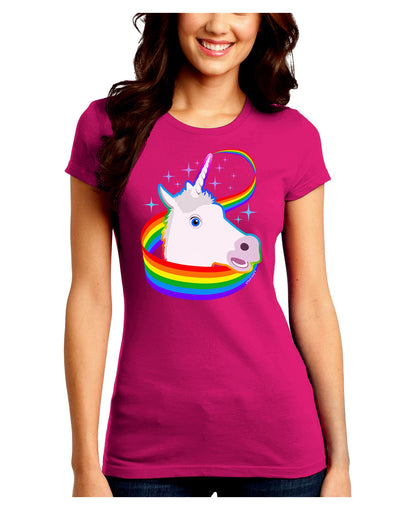 Magical Horn Rainbow Unicorn Juniors Crew Dark T-Shirt-T-Shirts Juniors Tops-TooLoud-Hot-Pink-Juniors Fitted Small-Davson Sales