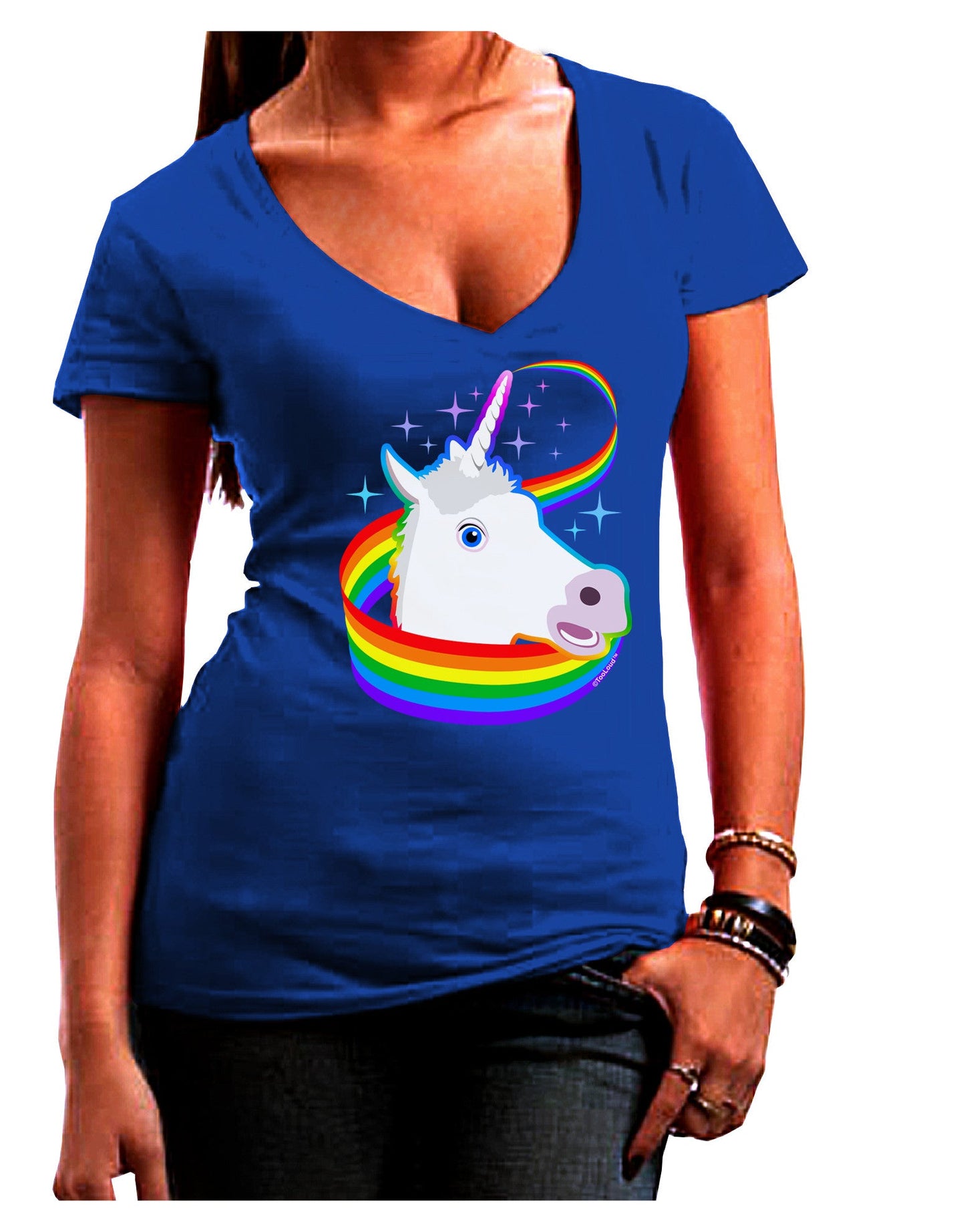 Magical Horn Rainbow Unicorn Juniors V-Neck Dark T-Shirt-Womens V-Neck T-Shirts-TooLoud-Royal-Blue-Juniors Fitted Small-Davson Sales