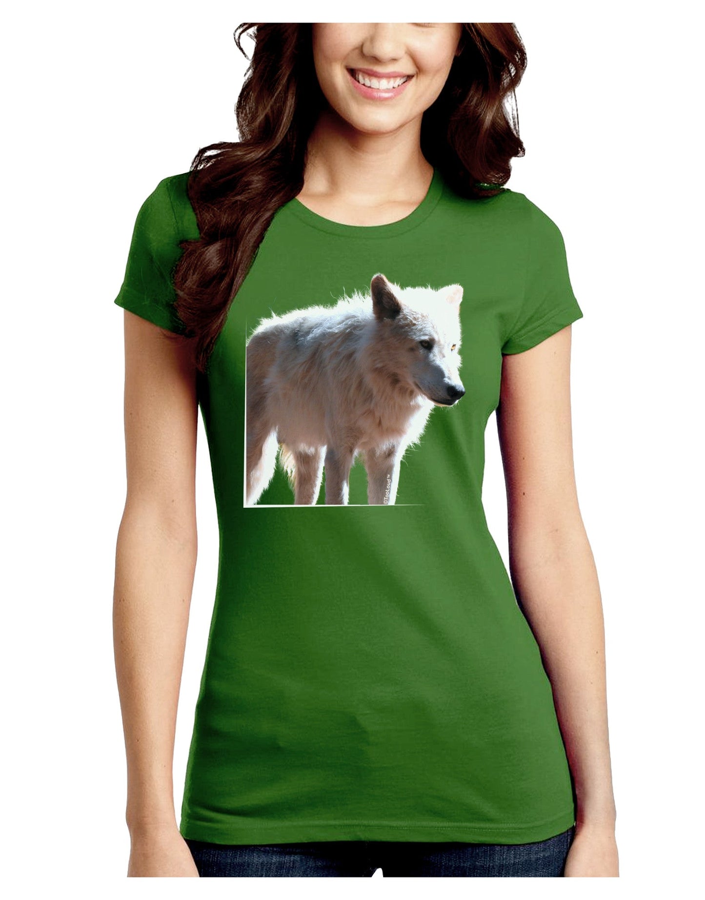 Magnificent Full White Wolf Juniors Petite Crew Dark T-Shirt-T-Shirts Juniors Tops-TooLoud-Kiwi-Green-Juniors Fitted Small-Davson Sales