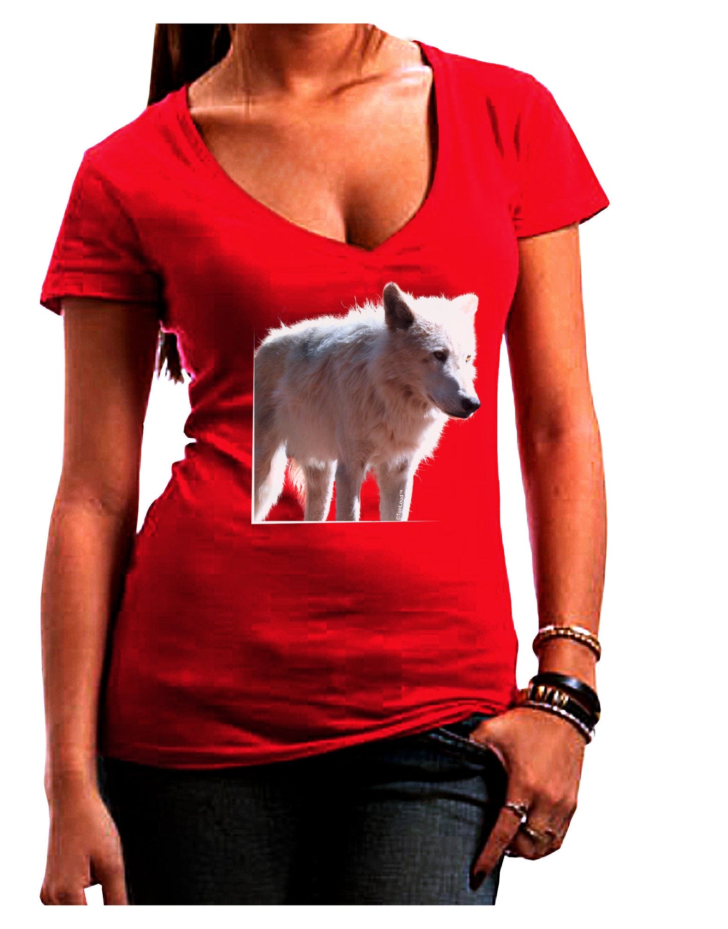 Magnificent Full White Wolf Womens V-Neck Dark T-Shirt-Womens V-Neck T-Shirts-TooLoud-Red-Juniors Fitted Small-Davson Sales