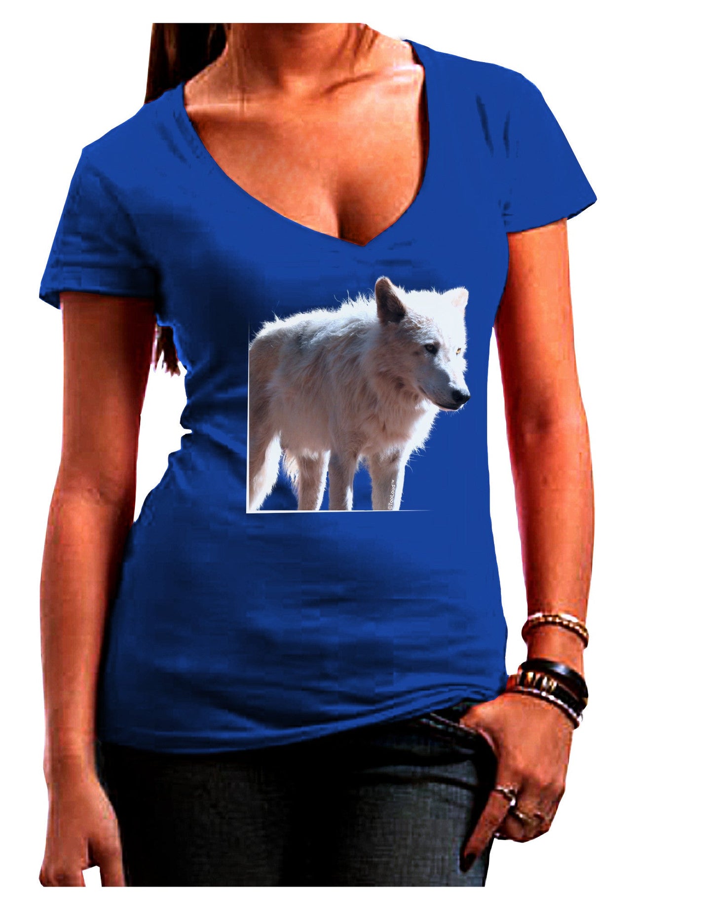 Magnificent Full White Wolf Womens V-Neck Dark T-Shirt-Womens V-Neck T-Shirts-TooLoud-Royal-Blue-Juniors Fitted Small-Davson Sales