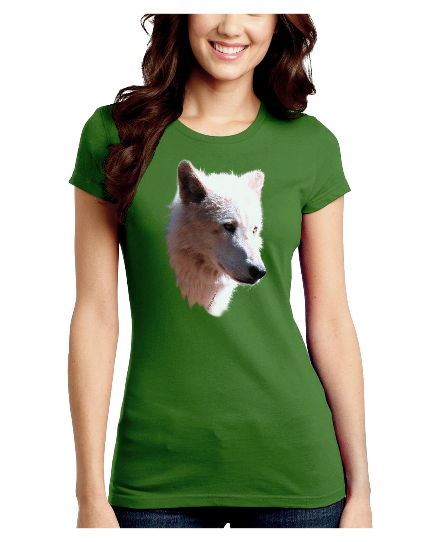 Magnificent White Wolf Head Juniors Petite Crew Dark T-Shirt-T-Shirts Juniors Tops-TooLoud-Kiwi-Green-Juniors Fitted Small-Davson Sales