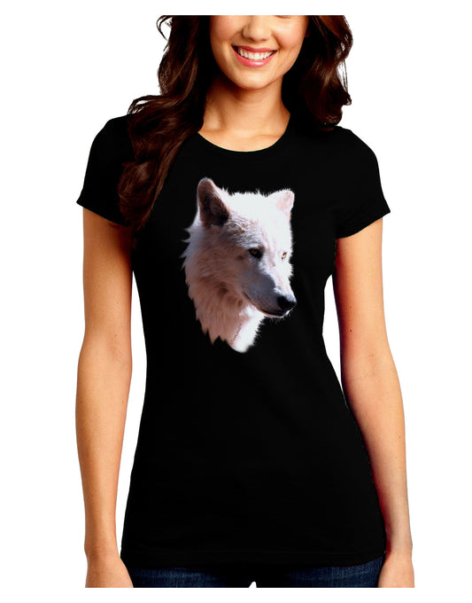 Magnificent White Wolf Head Juniors Petite Crew Dark T-Shirt-T-Shirts Juniors Tops-TooLoud-Black-Juniors Fitted Small-Davson Sales