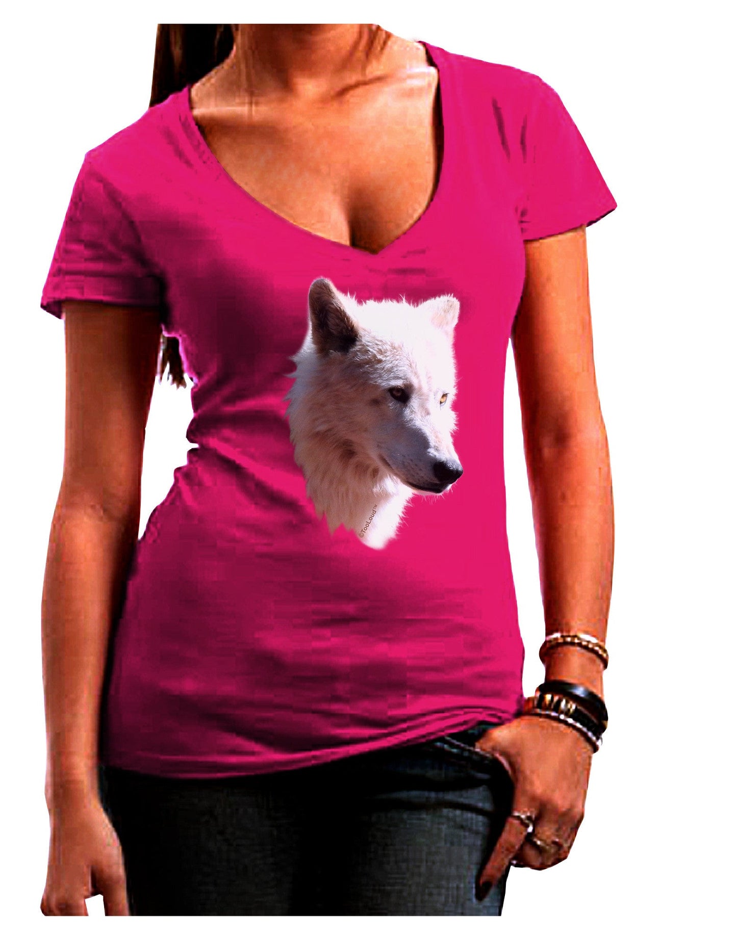 Magnificent White Wolf Head Womens V-Neck Dark T-Shirt-Womens V-Neck T-Shirts-TooLoud-Hot-Pink-Juniors Fitted Small-Davson Sales