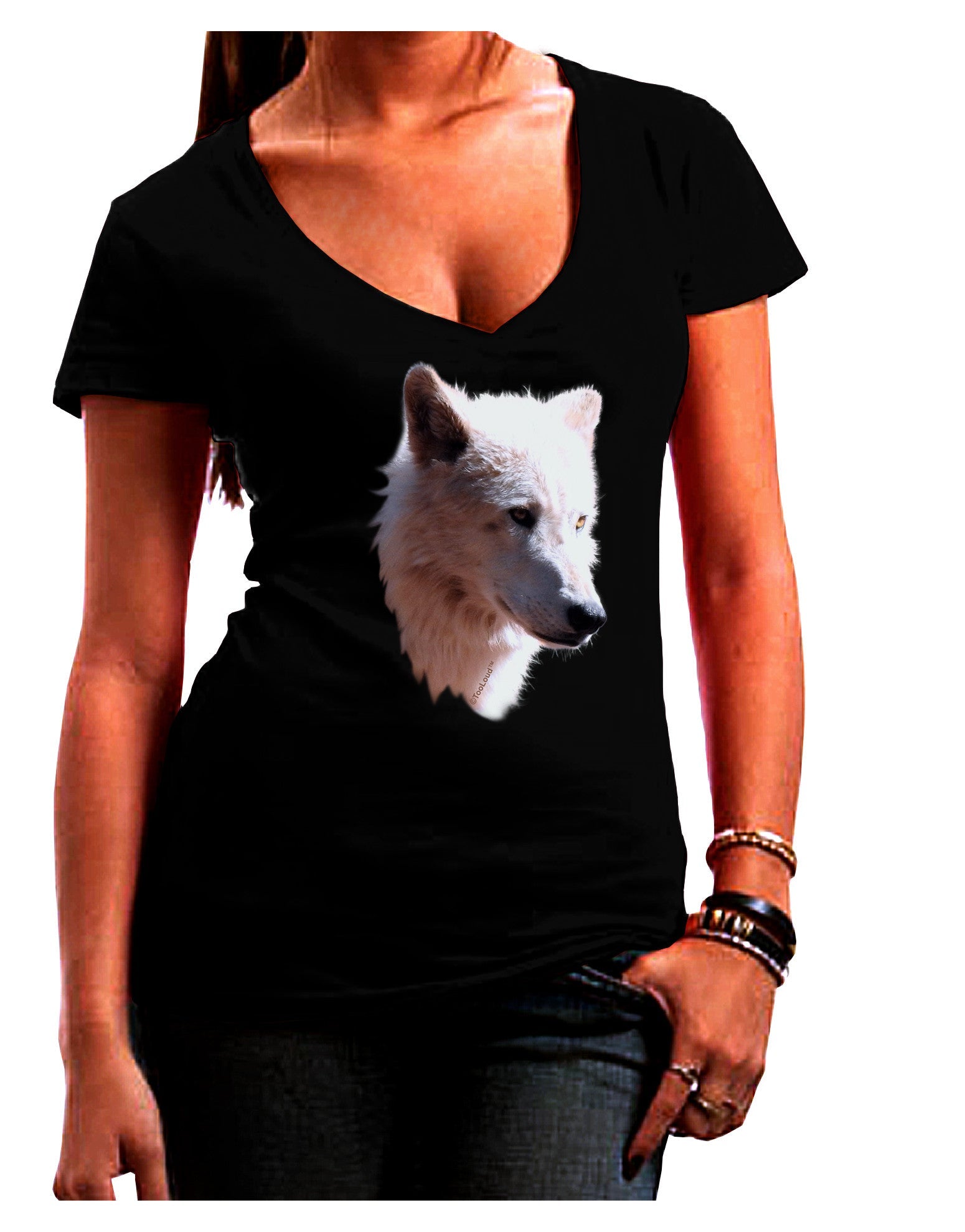 Magnificent White Wolf Head Womens V-Neck Dark T-Shirt-Womens V-Neck T-Shirts-TooLoud-Black-Juniors Fitted Small-Davson Sales
