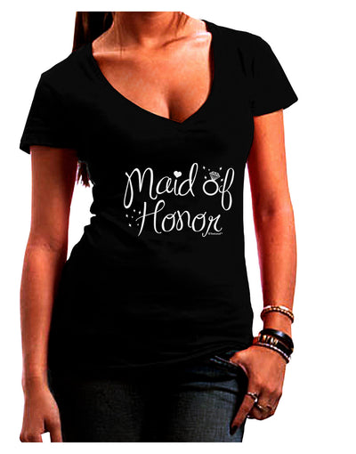 Maid of Honor - Diamond Ring Design Juniors V-Neck Dark T-Shirt-Womens V-Neck T-Shirts-TooLoud-Black-Juniors Fitted Small-Davson Sales