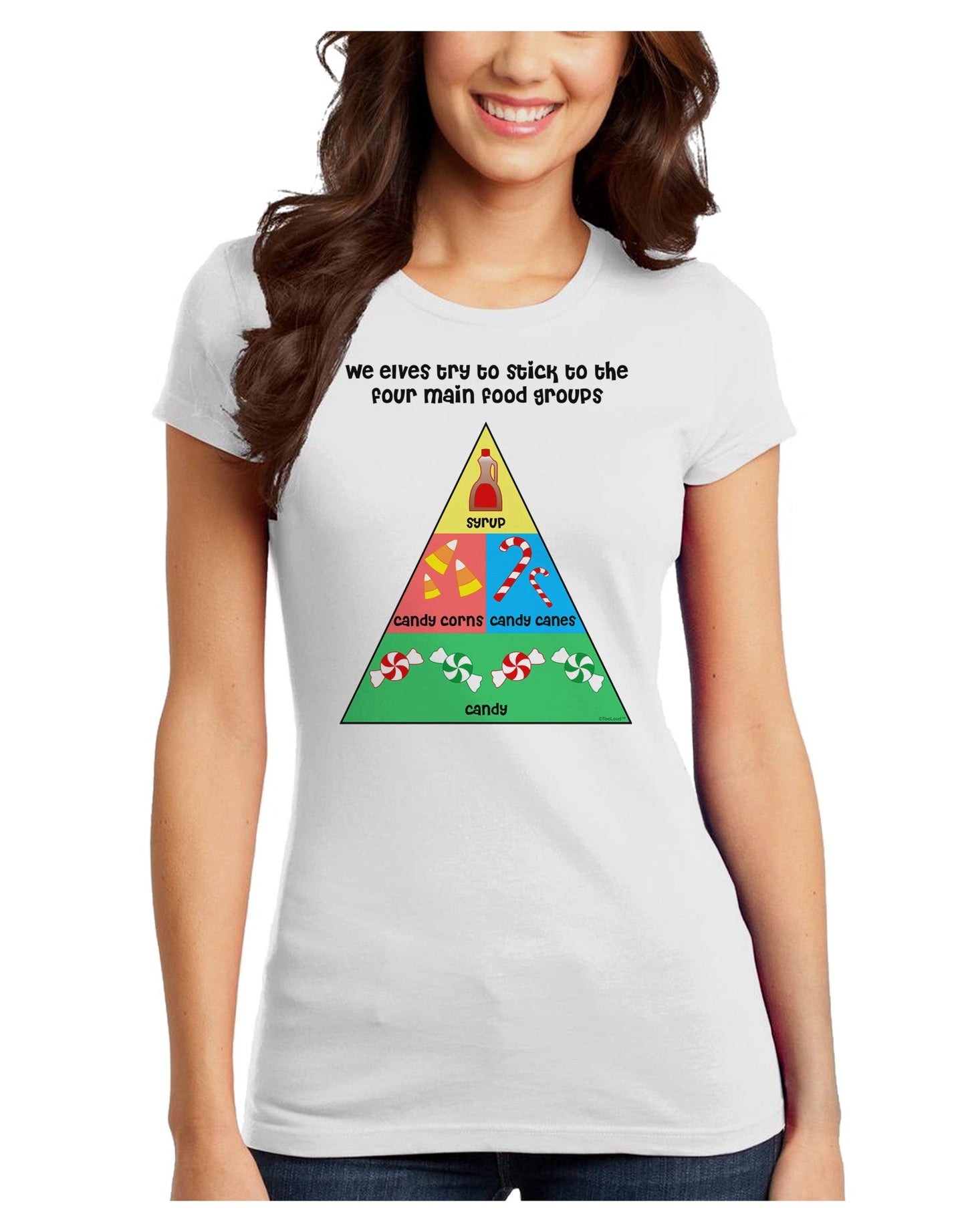Main Food Groups of an Elf - Christmas Juniors T-Shirt-Womens Juniors T-Shirt-TooLoud-White-Juniors Fitted XS-Davson Sales