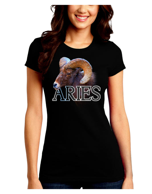 Majestic Aries Picture Juniors Petite Crew Dark T-Shirt-T-Shirts Juniors Tops-TooLoud-Black-Juniors Fitted Small-Davson Sales