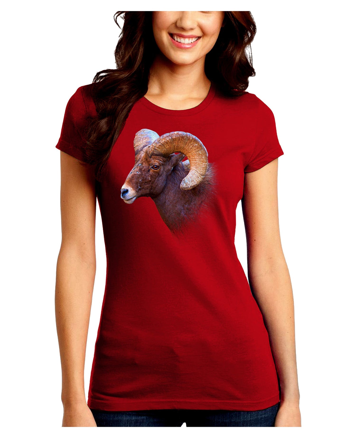 Majestic Bighorn Ram Juniors Petite Crew Dark T-Shirt-T-Shirts Juniors Tops-TooLoud-Red-Juniors Fitted Small-Davson Sales