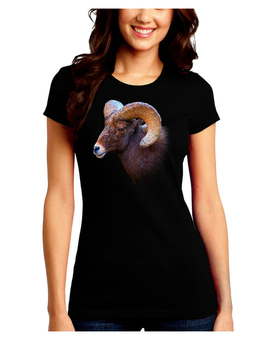 Majestic Bighorn Ram Juniors Petite Crew Dark T-Shirt-T-Shirts Juniors Tops-TooLoud-Black-Juniors Fitted Small-Davson Sales