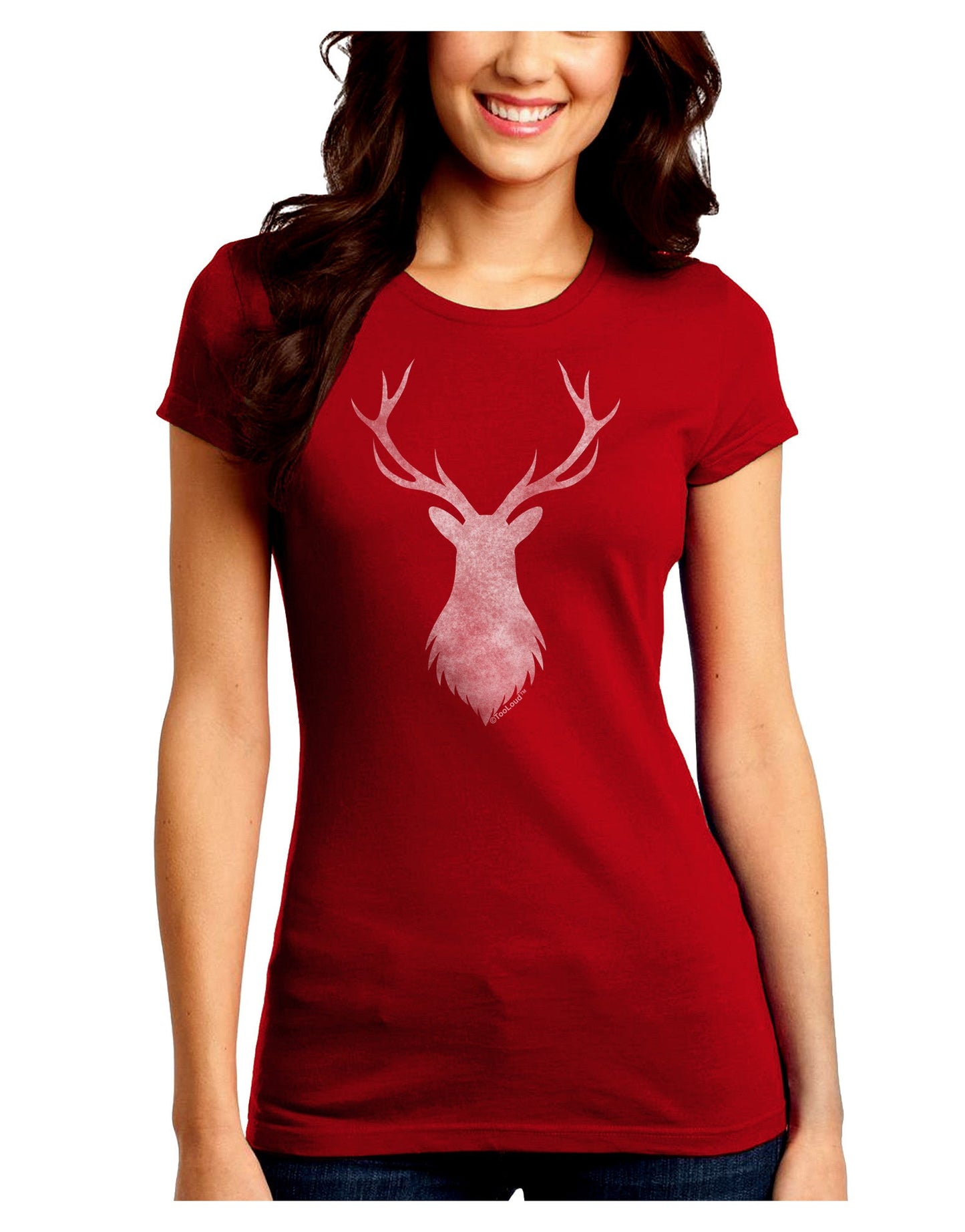Majestic Stag Distressed Juniors Petite Crew Dark T-Shirt-T-Shirts Juniors Tops-TooLoud-Red-Juniors Fitted Small-Davson Sales