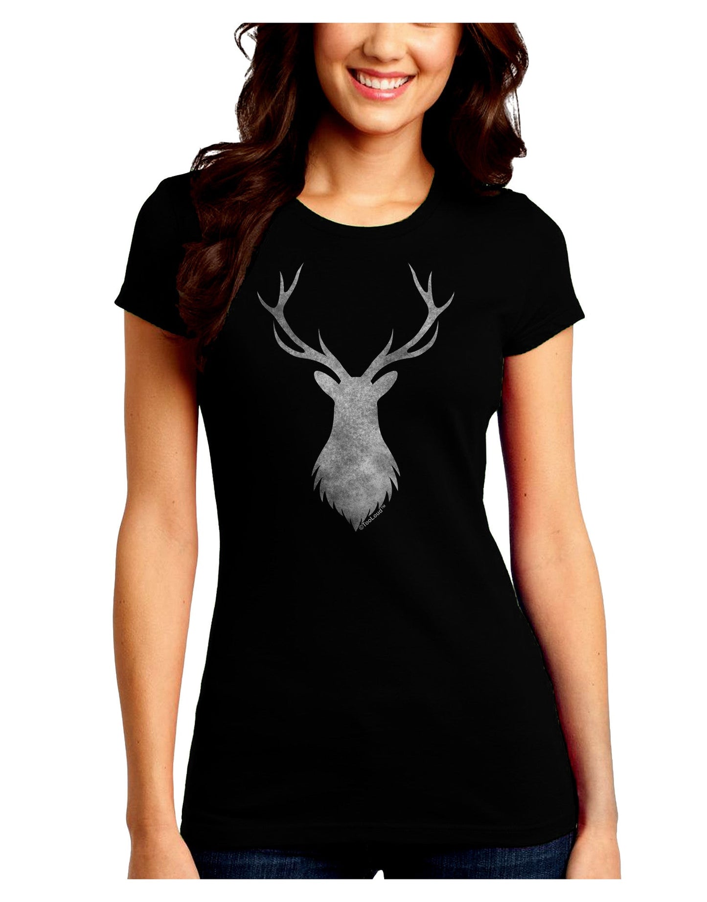 Majestic Stag Distressed Juniors Petite Crew Dark T-Shirt-T-Shirts Juniors Tops-TooLoud-Black-Juniors Fitted Small-Davson Sales