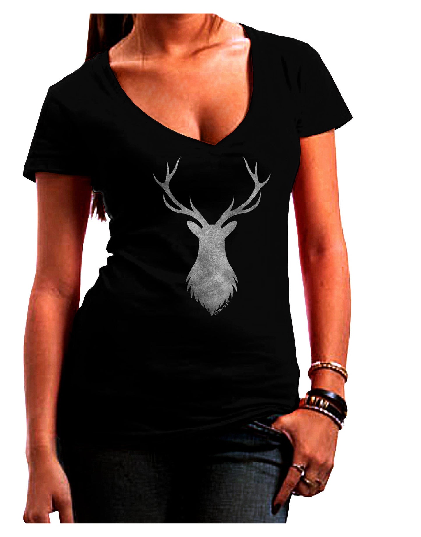 Majestic Stag Distressed Womens V-Neck Dark T-Shirt-Womens V-Neck T-Shirts-TooLoud-Black-Juniors Fitted Small-Davson Sales