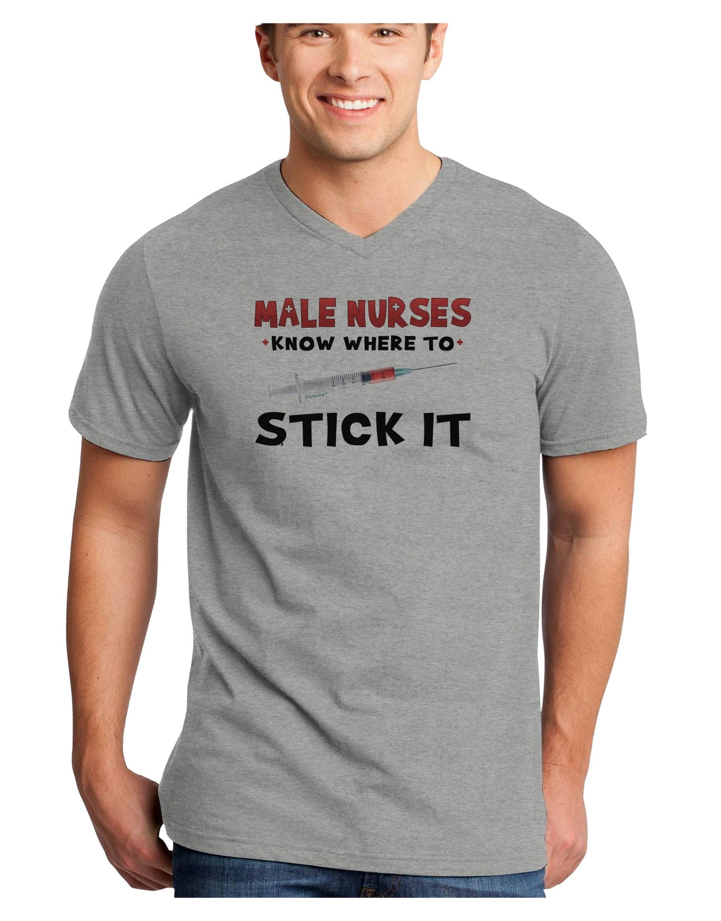 Male Nurses - Stick It Adult V-Neck T-shirt-Mens V-Neck T-Shirt-TooLoud-HeatherGray-Small-Davson Sales