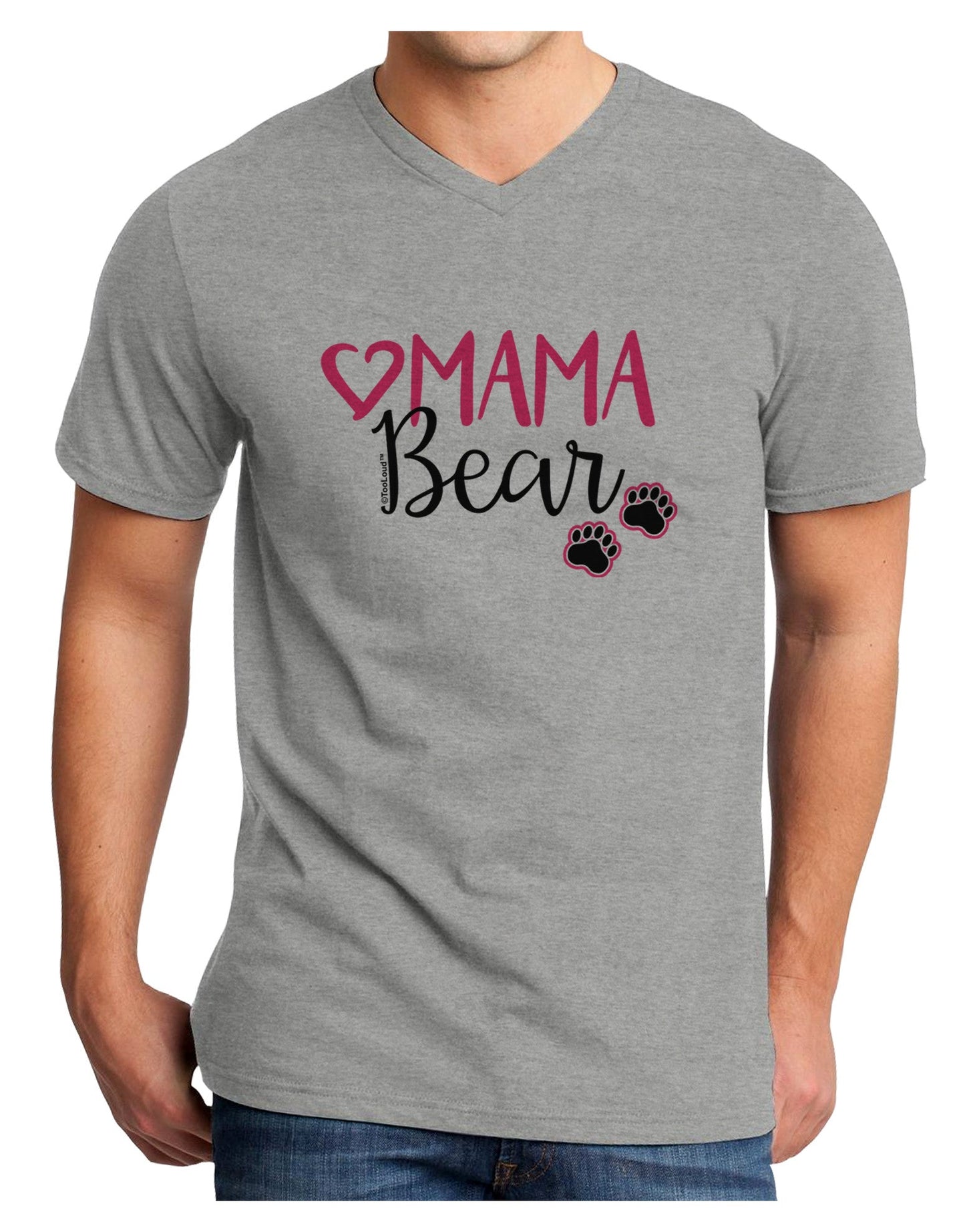 Mama Bear Paws Adult V-Neck T-shirt-Mens V-Neck T-Shirt-TooLoud-HeatherGray-Small-Davson Sales