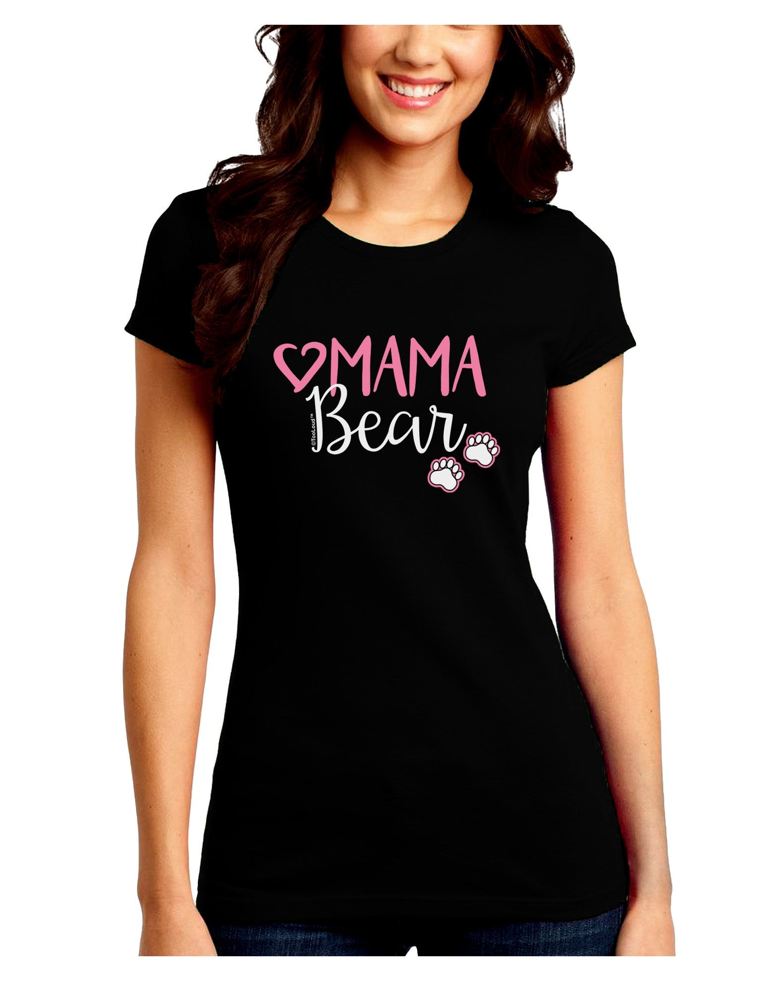 Mama Bear Paws Juniors Petite Crew Dark T-Shirt-T-Shirts Juniors Tops-TooLoud-Black-Juniors Fitted Small-Davson Sales