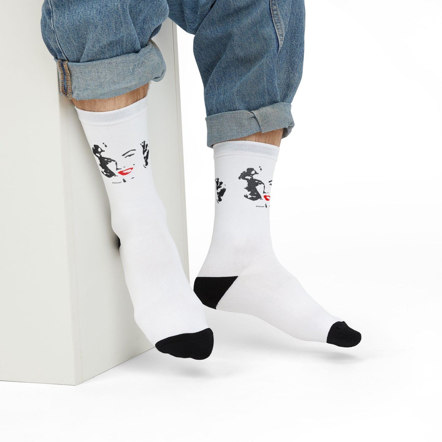 Stylish Marilyn Monroe Cutout Design Red Lips Adult Crew Socks - Exclusively by TooLoud
