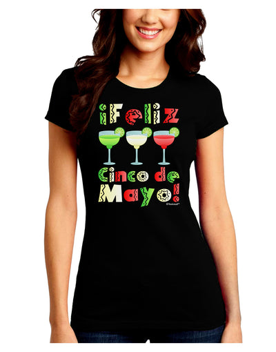 Margaritas - Mexican Flag Colors - Feliz Cinco de Mayo Juniors Crew Dark T-Shirt by TooLoud-T-Shirts Juniors Tops-TooLoud-Black-Juniors Fitted Small-Davson Sales