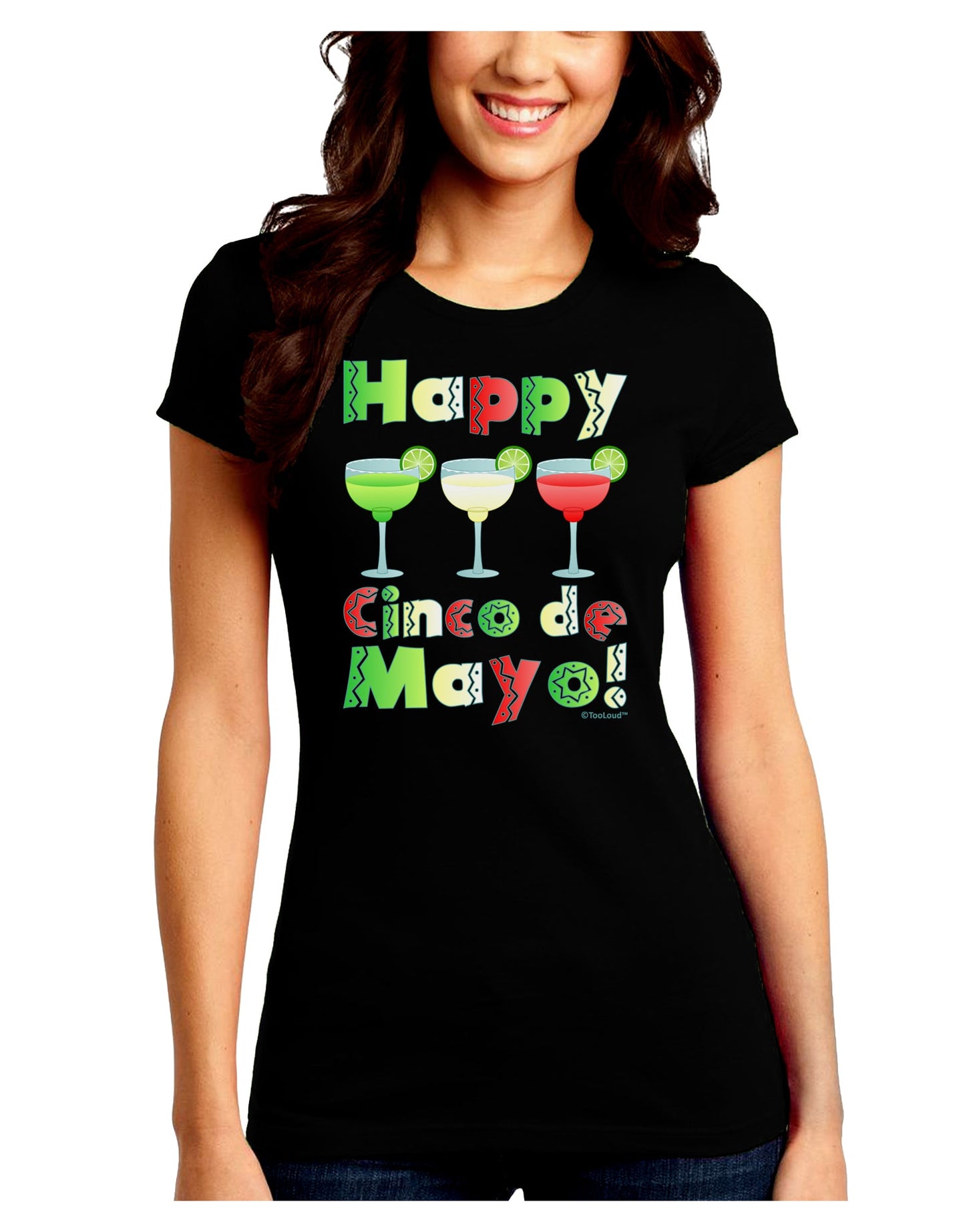 Margaritas - Mexican Flag Colors - Happy Cinco de Mayo Juniors Crew Dark T-Shirt by TooLoud-T-Shirts Juniors Tops-TooLoud-Black-Juniors Fitted Small-Davson Sales