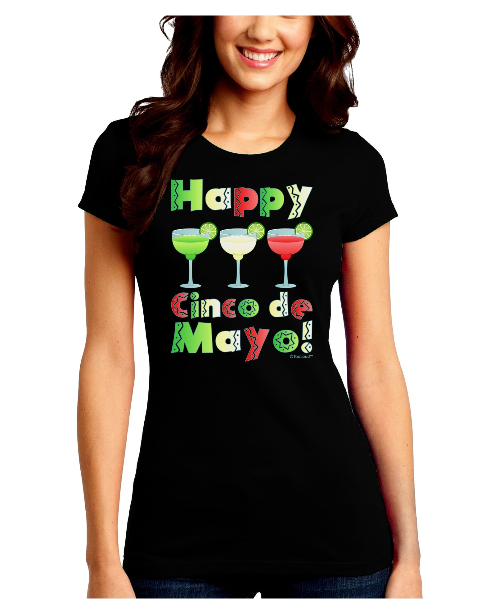 Margaritas - Mexican Flag Colors - Happy Cinco de Mayo Juniors Crew Dark T-Shirt by TooLoud-T-Shirts Juniors Tops-TooLoud-Black-Juniors Fitted Small-Davson Sales