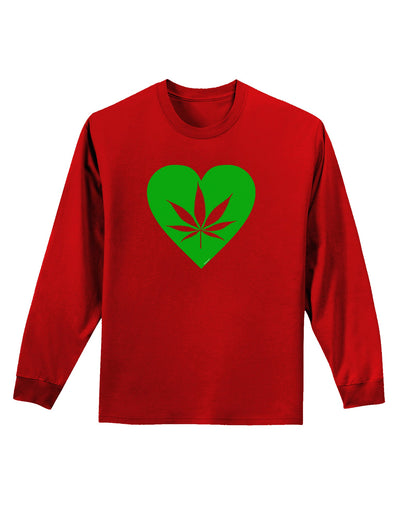 Marijuana Leaf Heart Green Adult Long Sleeve Dark T-Shirt-TooLoud-Red-Small-Davson Sales