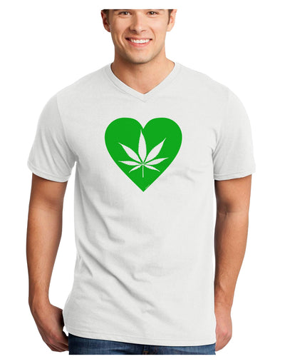 Marijuana Leaf Heart Green Adult V-Neck T-shirt-Mens V-Neck T-Shirt-TooLoud-White-Small-Davson Sales