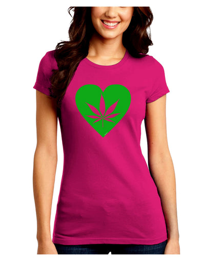 Marijuana Leaf Heart Green Juniors Crew Dark T-Shirt-T-Shirts Juniors Tops-TooLoud-Hot-Pink-Juniors Fitted Small-Davson Sales