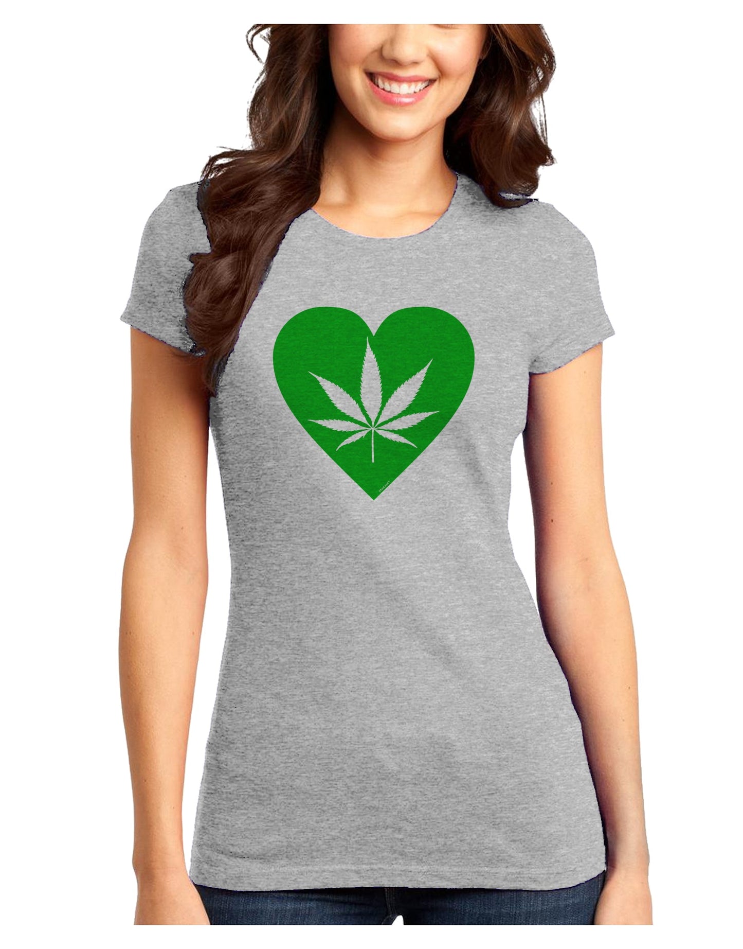 Marijuana Leaf Heart Green Juniors T-Shirt-Womens Juniors T-Shirt-TooLoud-Ash-Gray-Juniors Fitted XS-Davson Sales