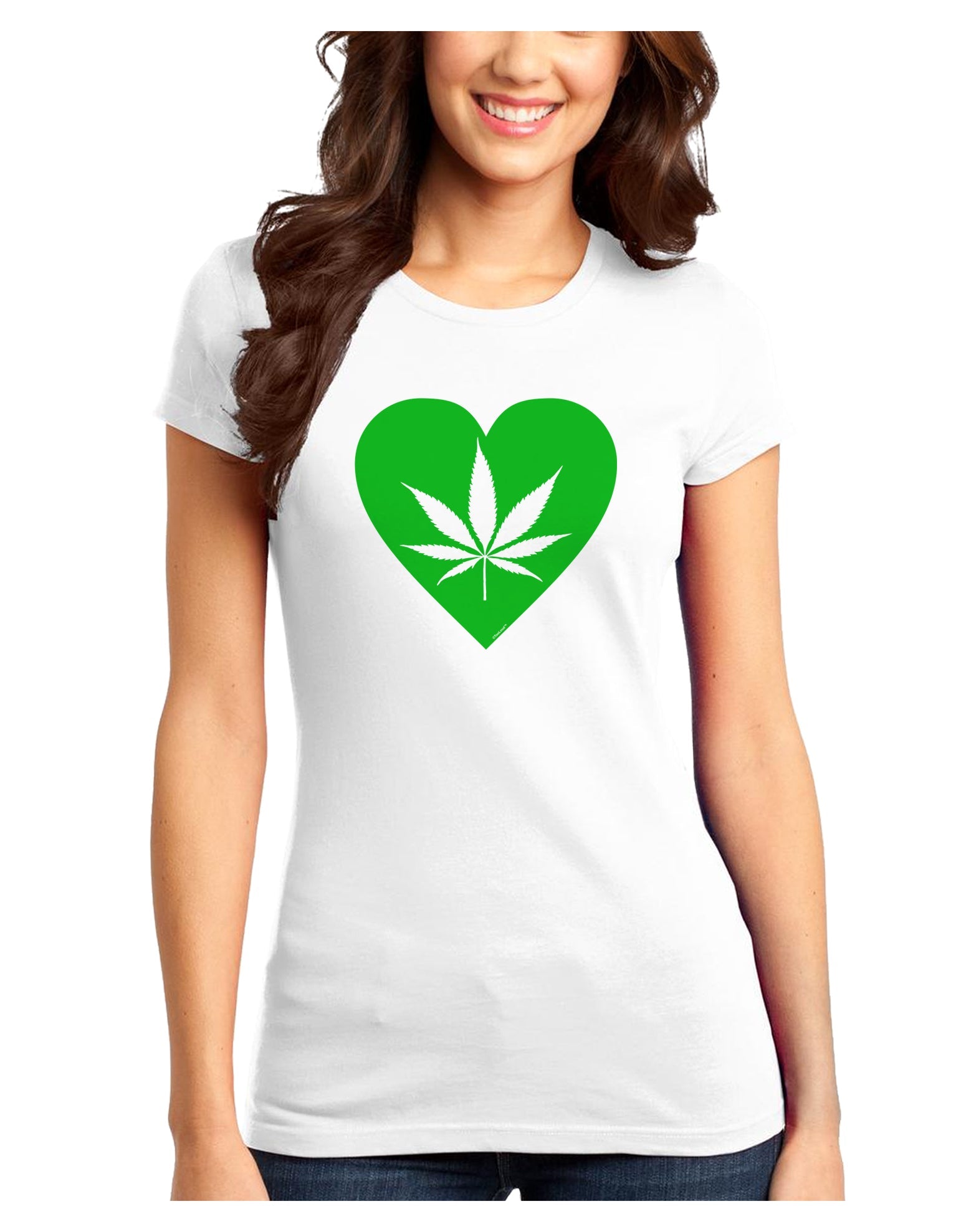 Marijuana Leaf Heart Green Juniors T-Shirt-Womens Juniors T-Shirt-TooLoud-White-Juniors Fitted XS-Davson Sales
