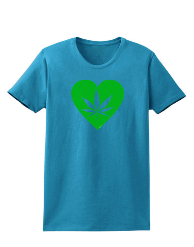 Marijuana Leaf Heart Green Womens Dark T-Shirt-Womens T-Shirt-TooLoud-Turquoise-X-Small-Davson Sales