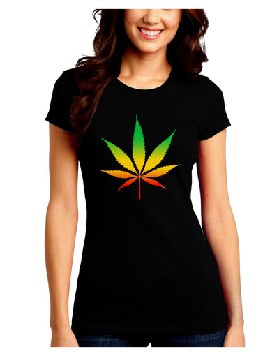 Marijuana Leaf Rastafarian Colors Juniors Crew Dark T-Shirt-T-Shirts Juniors Tops-TooLoud-Black-Juniors Fitted Small-Davson Sales