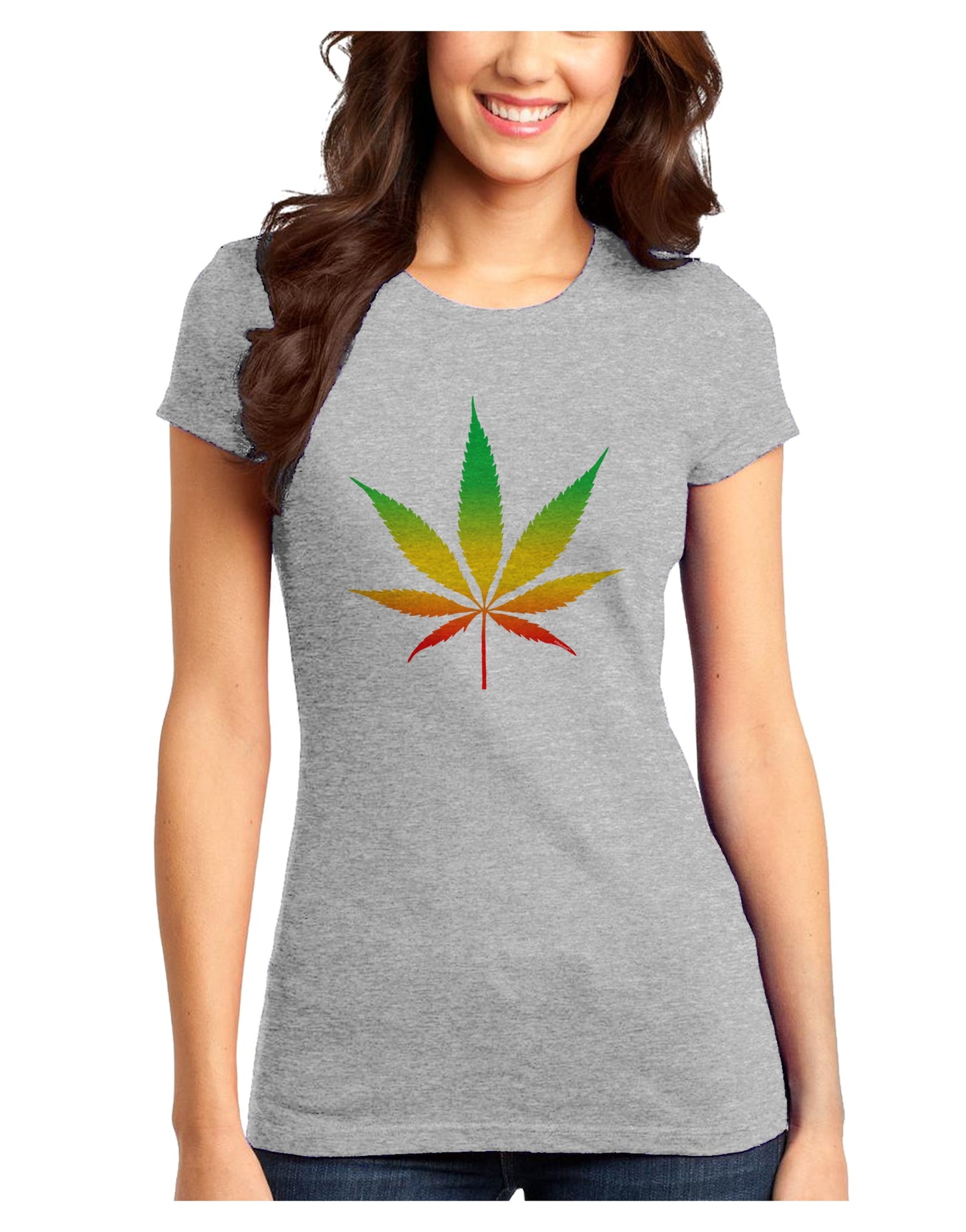 Marijuana Leaf Rastafarian Colors Juniors T-Shirt-Womens Juniors T-Shirt-TooLoud-Ash-Gray-Juniors Fitted XS-Davson Sales