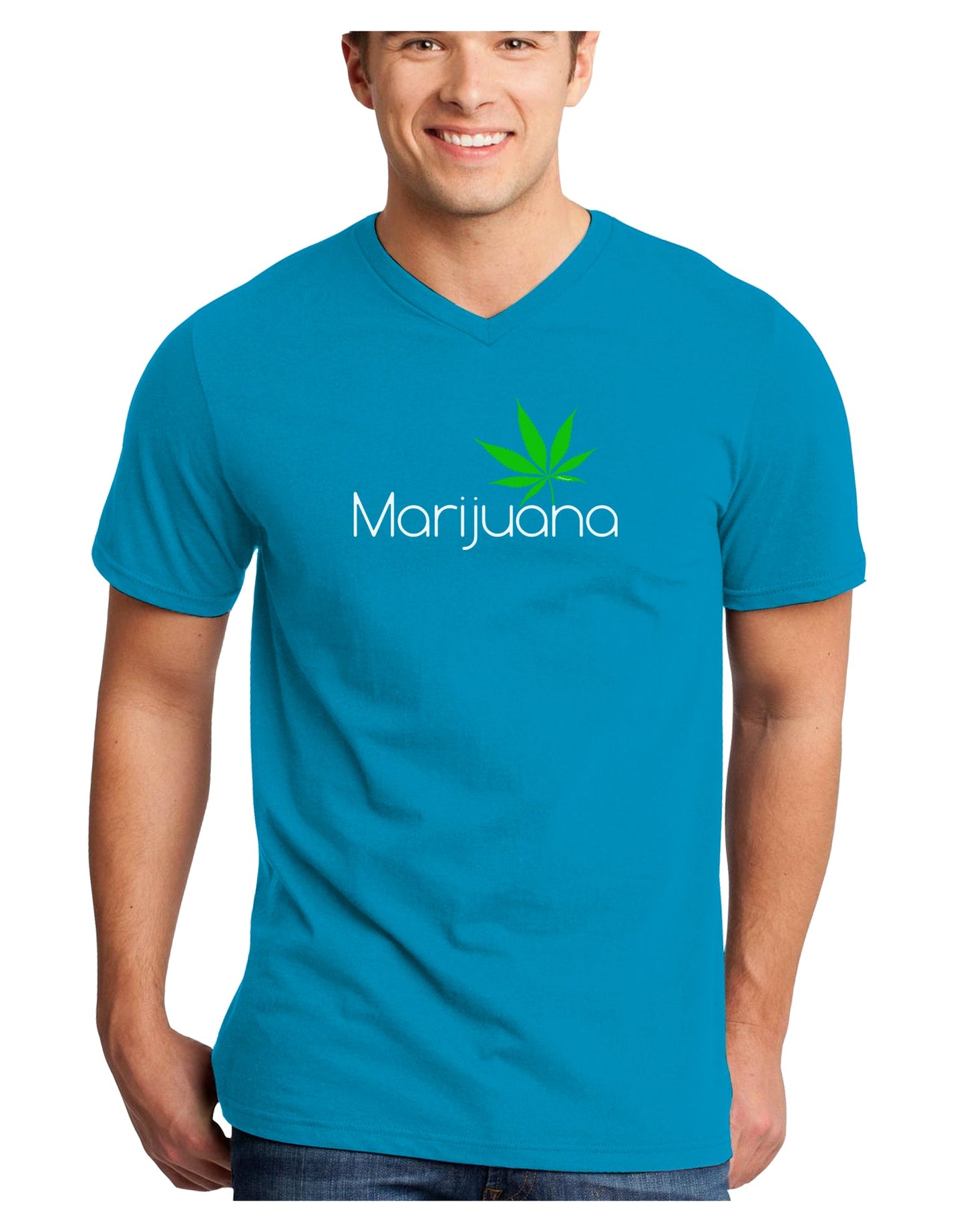Marijuana Text and Leaf Adult Dark V-Neck T-Shirt-Mens V-Neck T-Shirt-TooLoud-Turquoise-Small-Davson Sales