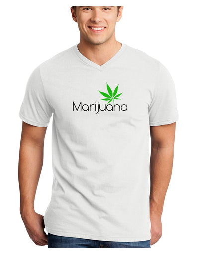 Marijuana Text and Leaf Adult V-Neck T-shirt-Mens V-Neck T-Shirt-TooLoud-White-Small-Davson Sales