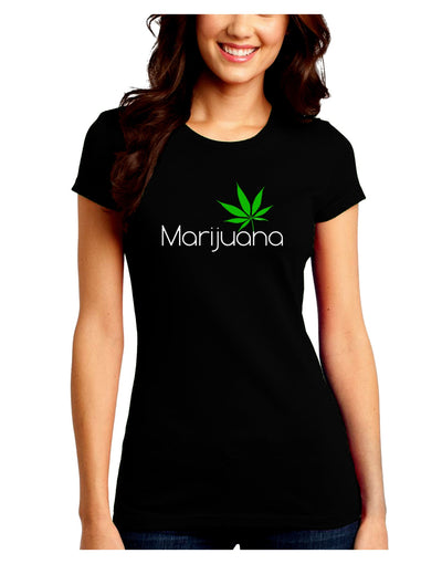 Marijuana Text and Leaf Juniors Crew Dark T-Shirt-T-Shirts Juniors Tops-TooLoud-Black-Juniors Fitted Small-Davson Sales