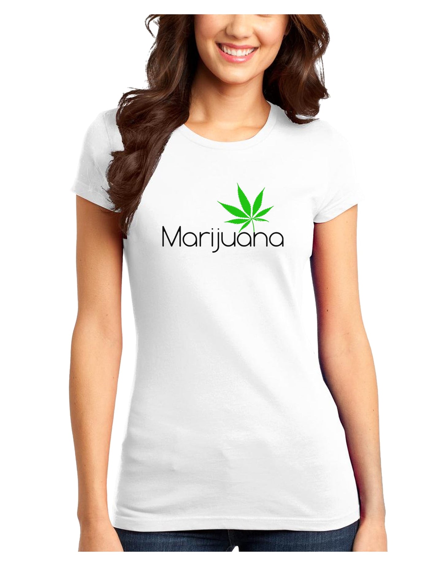 Marijuana Text and Leaf Juniors T-Shirt-Womens Juniors T-Shirt-TooLoud-White-Juniors Fitted XS-Davson Sales